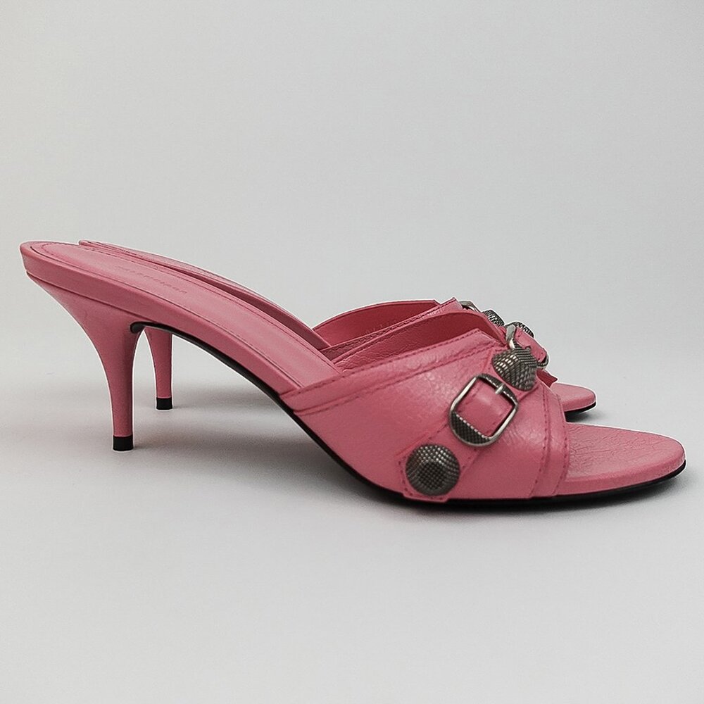 Balenciaga Sweet Pink Silver Detail Le Cagole Kitten Heel Sandals - EU 39/US 8 - Picture 5 of 11